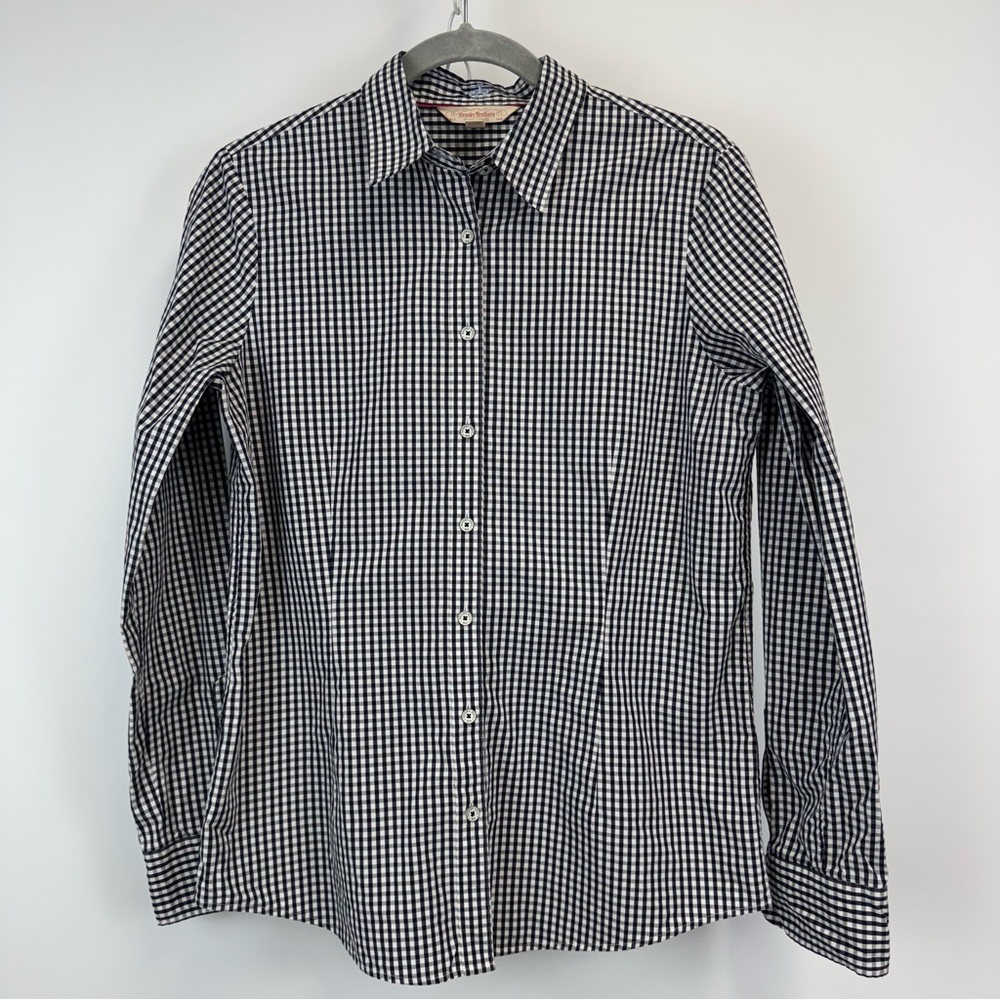 Brooks Brothers Navy/White Gingham Fitted Button Up Shirt Women's Size 8